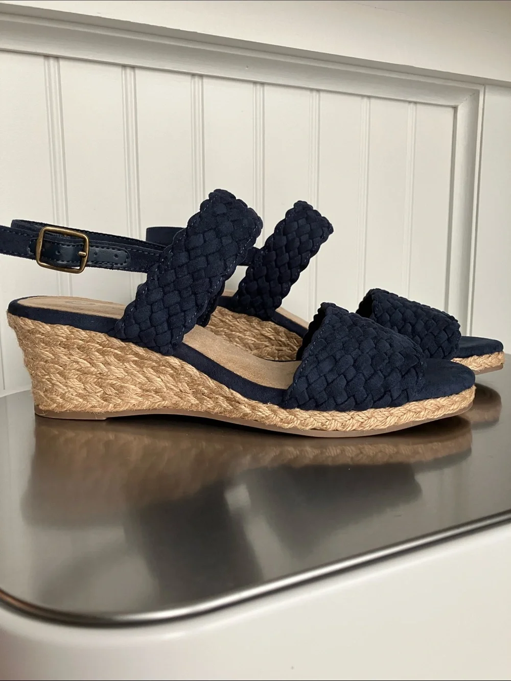 Bella Vita Mariella Navy Woven Espadrille Wedge Slingback Sandals 7.5M